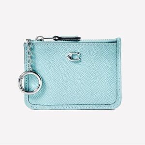 COACH Faded Blue Crossgrain Leather Mini Skinny ID Holder